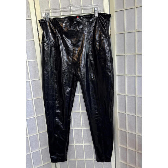 SPANX Pants - SPANX Black Faux Leather Classic City Business Casual Leggings Pants 1X Petite
